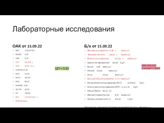 Лабораторные исследования ОАК от 15.09.22 WBC 7,46 10^9/л BASO% 0,50 EO% 0,70