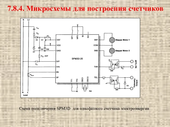 Схема подключения SPM3D для однофазного счетчика электроэнергии 7.8.4. Микросхемы для построения счетчиков