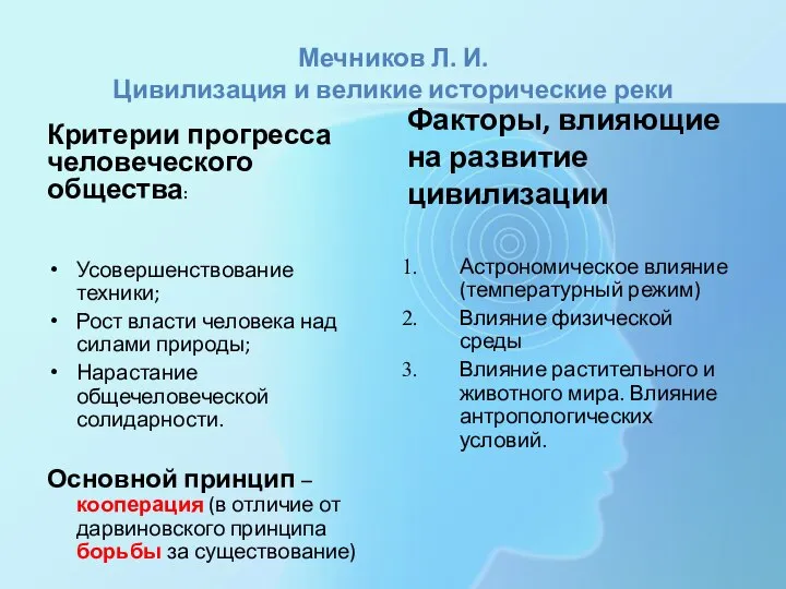 Мечников Л. И. Цивилизация и великие исторические реки Критерии прогресса человеческого общества: