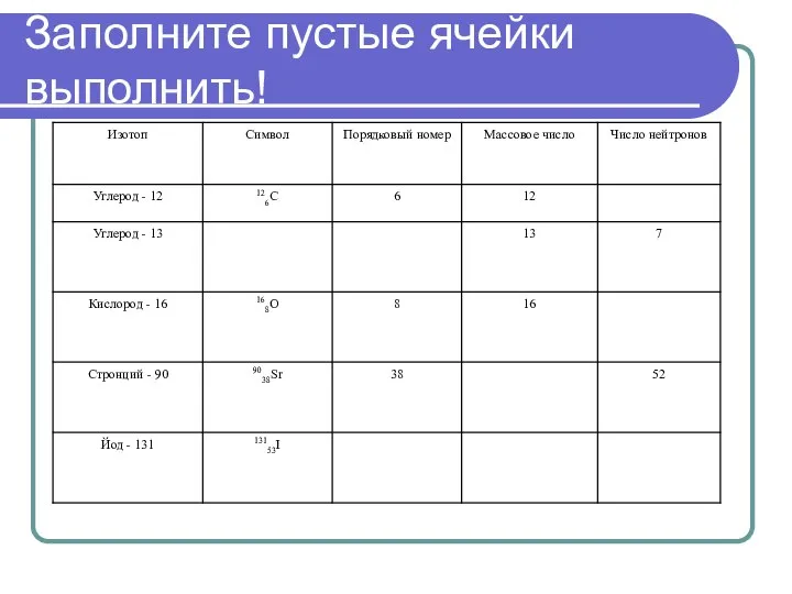 Заполните пустые ячейки выполнить!