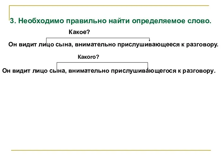 3. Необходимо правильно найти определяемое слово. Он видит лицо сына, внимательно прислушивающееся