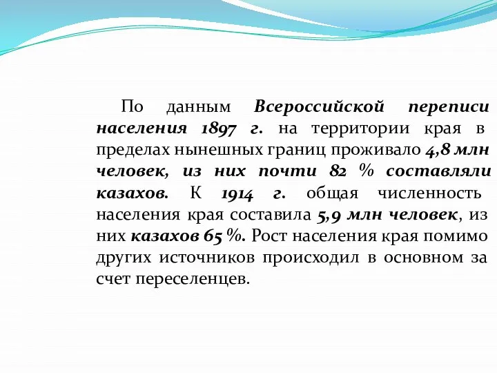 По данным Всероссийской переписи населения 1897 г. на территории края в пределах