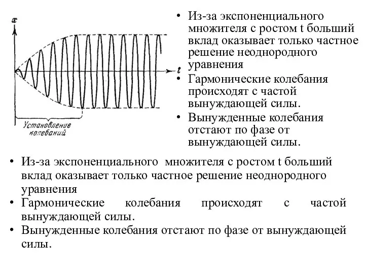 Из-за экспоненциального множителя с ростом t больший вклад оказывает только частное решение