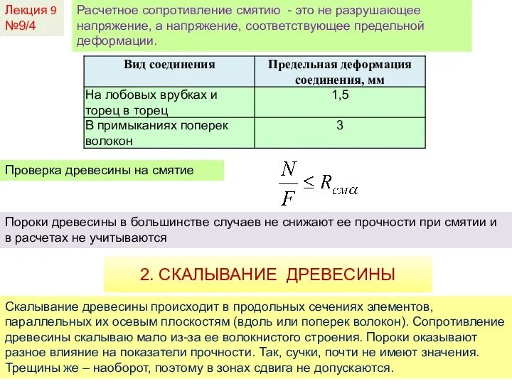 Лекция 9 №9/4 Расчетное сопротивление смятию - это не разрушающее напряжение, а