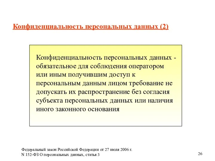 Конфиденциальность персональных данных (2) Федеральный закон Российской Федерации от 27 июля 2006