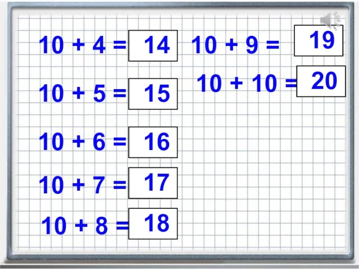 10 + 4 = 10 + 5 = 10 + 6 =