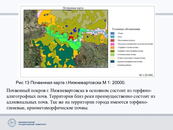 Рис 13 Почвенная карта г.Нижневартовска М 1: 20000. Почвенный покров г. Нижневартовска