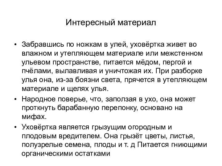 Интересный материал Забравшись по ножкам в улей, уховёртка живет во влажном и