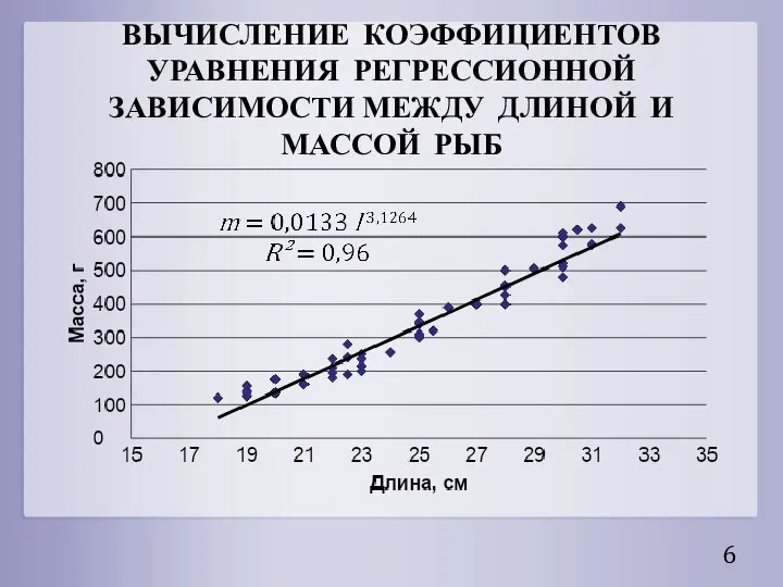 ВЫЧИСЛЕНИЕ КОЭФФИЦИЕНТОВ УРАВНЕНИЯ РЕГРЕССИОННОЙ ЗАВИСИМОСТИ МЕЖДУ ДЛИНОЙ И МАССОЙ РЫБ