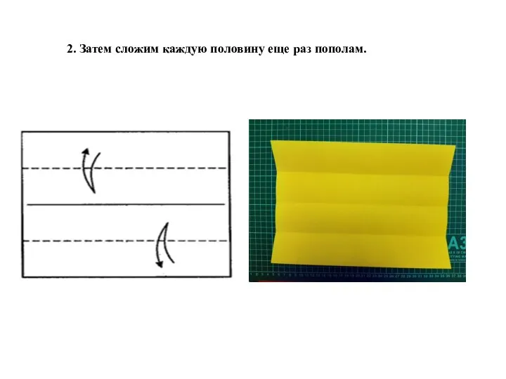 2. Затем сложим каждую половину еще раз пополам.