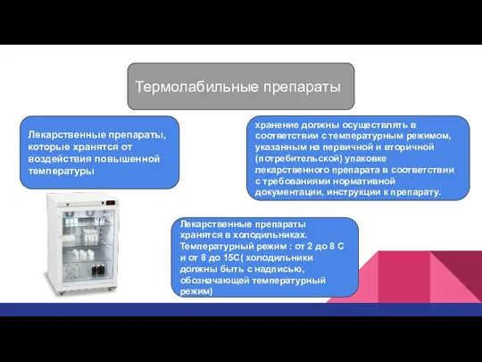 Термолабильные препараты Лекарственные препараты, которые хранятся от воздействия повышенной температуры хранение должны