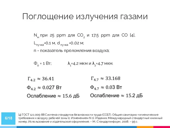 Поглощение излучения газами /18 [4] ГОСТ 12.1.005-88 Система стандартов безопасности труда (ССБТ).