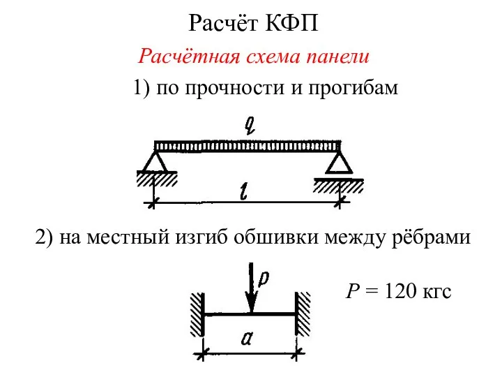 Расчёт КФП 2) на местный изгиб обшивки между рёбрами 1) по прочности