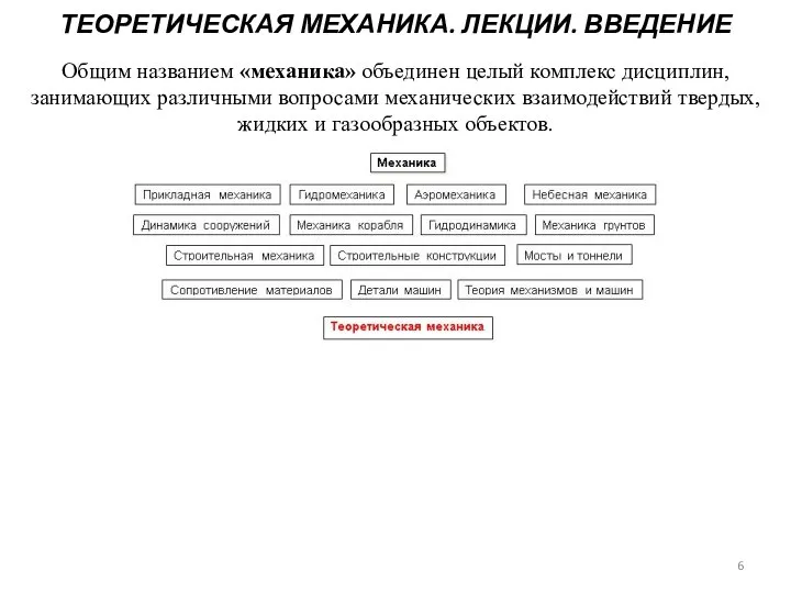 ТЕОРЕТИЧЕСКАЯ МЕХАНИКА. ЛЕКЦИИ. ВВЕДЕНИЕ Общим названием «механика» объединен целый комплекс дисциплин, занимающих