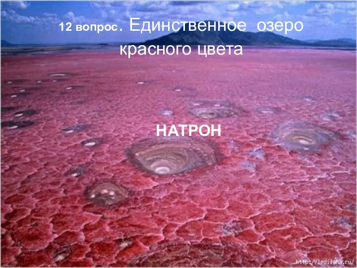 12 вопрос. Единственное озеро красного цвета НАТРОН