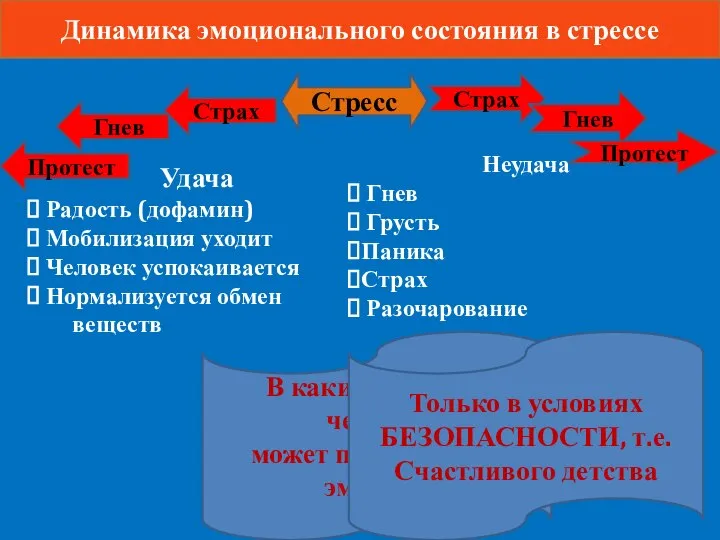 Динамика эмоционального состояния в стрессе Стресс Страх Гнев Протест Протест Гнев Страх