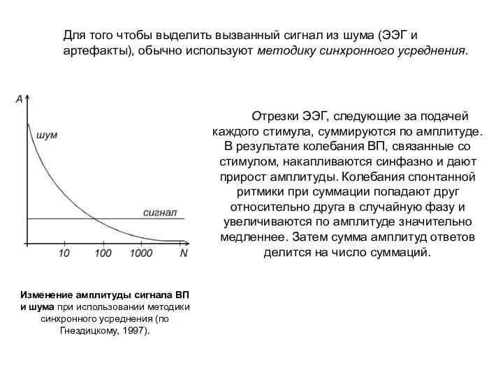 Отрезки ЭЭГ, следующие за подачей каждого стимула, суммируются по амплитуде. В результате