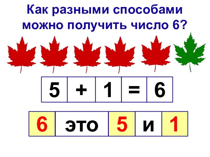 Как разными способами можно получить число 6? 5 1 6 + =