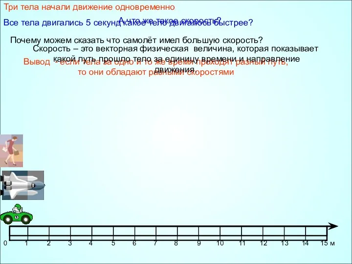 Три тела начали движение одновременно Все тела двигались 5 секунд какое тело