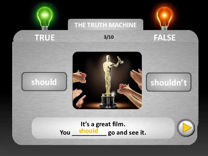 THE TRUTH MACHINE TRUE FALSE shouldn’t It’s a great film. You __________