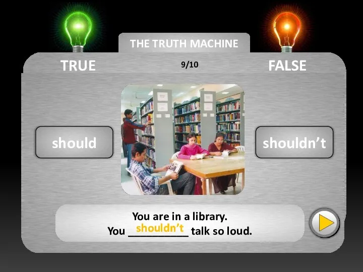 THE TRUTH MACHINE TRUE FALSE shouldn’t should You are in a library.