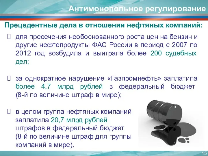 для пресечения необоснованного роста цен на бензин и другие нефтепродукты ФАС России