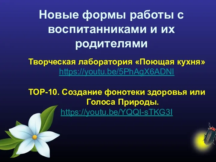 Новые формы работы с воспитанниками и их родителями Творческая лаборатория «Поющая кухня»