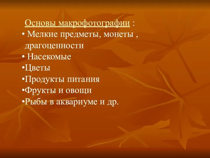 Основы макрофотографии : Мелкие предметы, монеты ,драгоценности Насекомые Цветы Продукты питания Фрукты