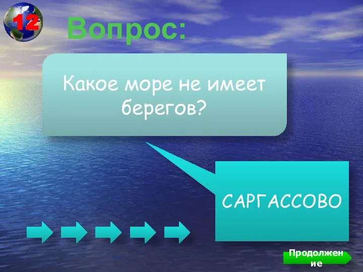 Вопрос: САРГАССОВО Какое море не имеет берегов? Продолжение