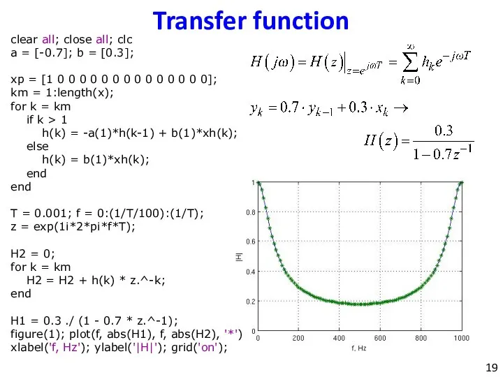 Transfer function clear all; close all; clc a = [-0.7]; b =
