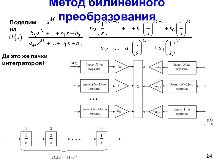 Метод билинейного преобразования Поделим на Да это же пачки интеграторов!