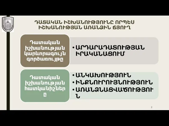 ԴԱՏԱԿԱՆ ԻՇԽԱՆՈՒԹՅՈՒՆԸ ՈՐՊԵՍ ԻՇԽԱՆՈՒԹՅԱՆ ԱՌԱՆՁԻՆ ՃՅՈՒՂ