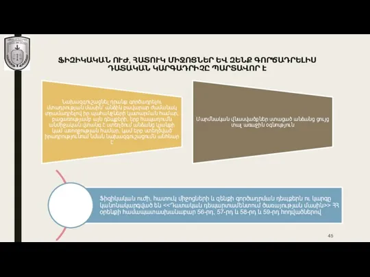 ՖԻԶԻԿԱԿԱՆ ՈՒԺ, ՀԱՏՈՒԿ ՄԻՋՈՑՆԵՐ ԵՎ ԶԵՆՔ ԳՈՐԾԱԴՐԵԼԻՍ ԴԱՏԱԿԱՆ ԿԱՐԳԱԴՐԻՉԸ ՊԱՐՏԱՎՈՐ Է