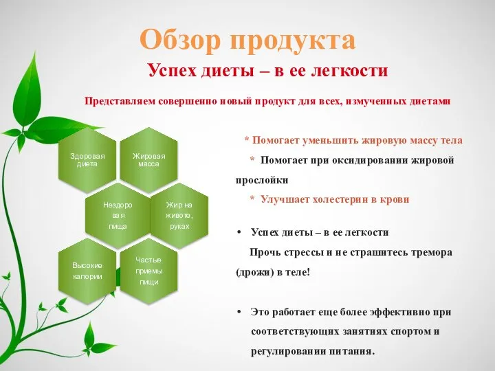 Обзор продукта Успех диеты – в ее легкости Предcтавляем совершенно новый продукт