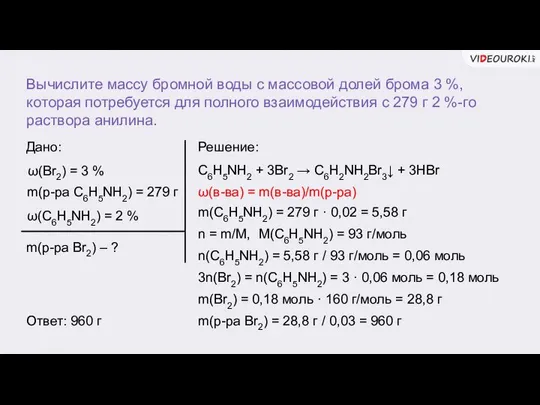 Вычислите массу бромной воды с массовой долей брома 3 %, которая потребуется