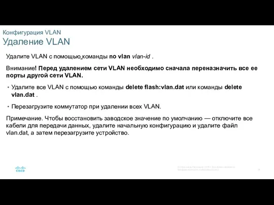 Конфигурация VLAN Удаление VLAN Удалите VLAN с помощью команды no vlan vlan-id