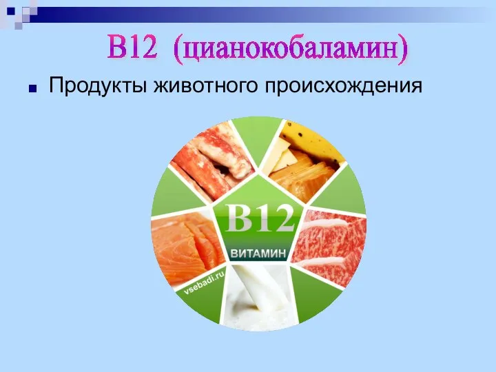 Продукты животного происхождения В12 (цианокобаламин)