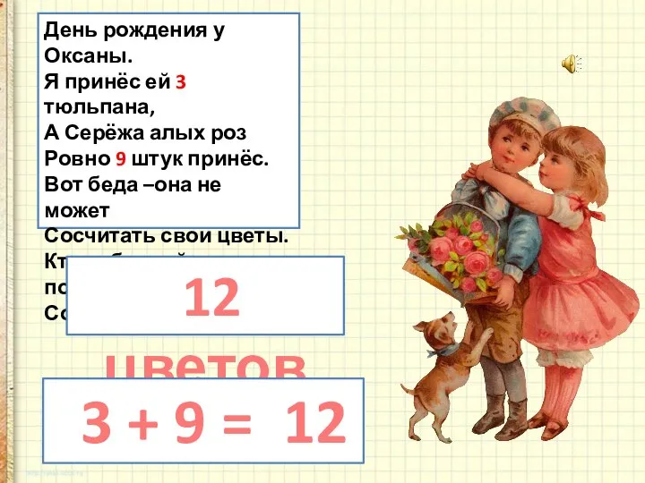 День рождения у Оксаны. Я принёс ей 3 тюльпана, А Серёжа алых