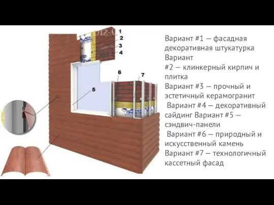 Вариант #1 — фасадная декоративная штукатурка Вариант #2 — клинкерный кирпич и