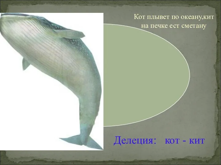 И Делеция: кот - кит Кот плывет по океану,кит на печке ест сметану