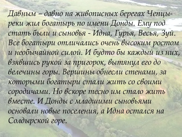 Давным – давно на живописных берегах Чепцы- реки жил богатырь по имени