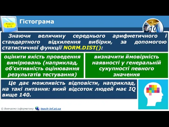 Гістограма Розділ 2 § 13 Знаючи величину середнього арифметичного і стандартного відхилення