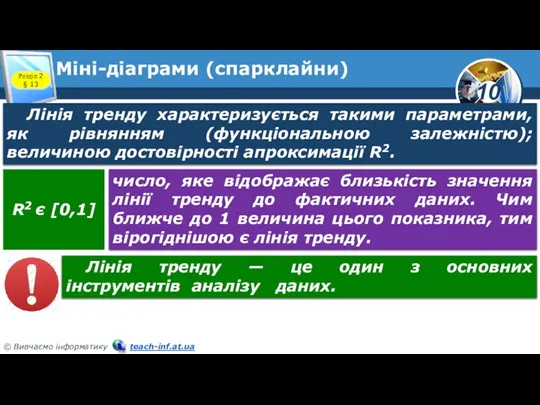 Міні-діаграми (спарклайни) Розділ 2 § 13 Лінія тренду характеризується такими параметрами, як