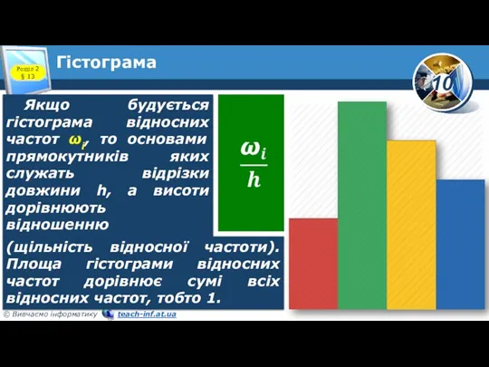 Гістограма Розділ 2 § 13 Якщо будується гістограма відносних частот ωi, то