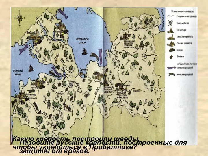 Какую крепость построили шведы, чтобы укрепиться в Прибалтике? Назовите русские крепости, построенные для защиты от врагов.
