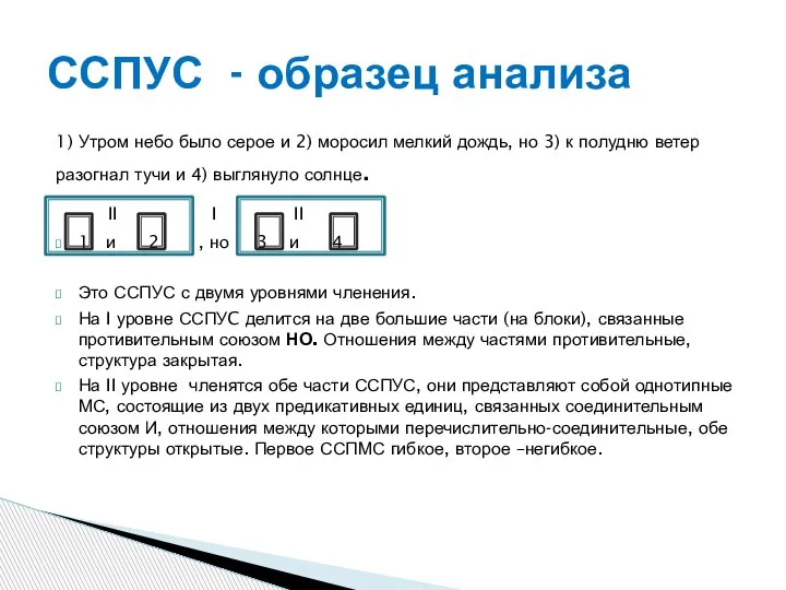 1) Утром небо было серое и 2) моросил мелкий дождь, но 3)