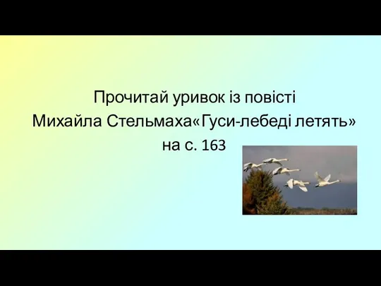 Прочитай уривок із повісті Михайла Стельмаха«Гуси-лебеді летять» на с. 163