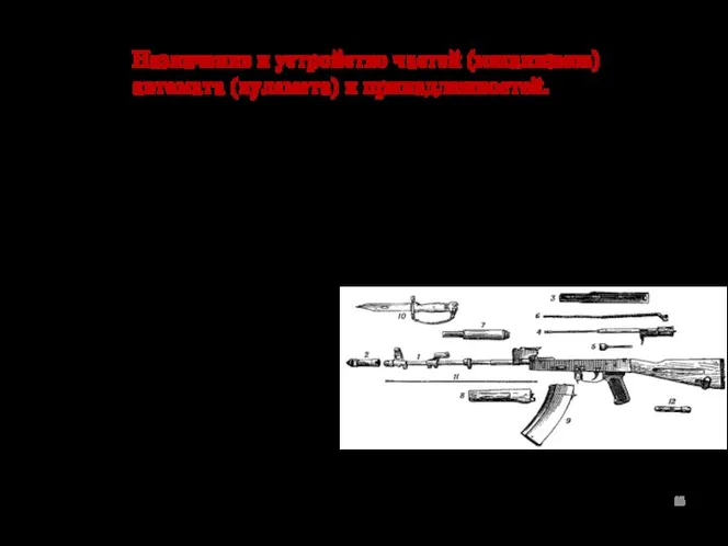 Назначение и устройство частей (механизмов) автомата (пулемета) и принадлежностей. Ствол – служит