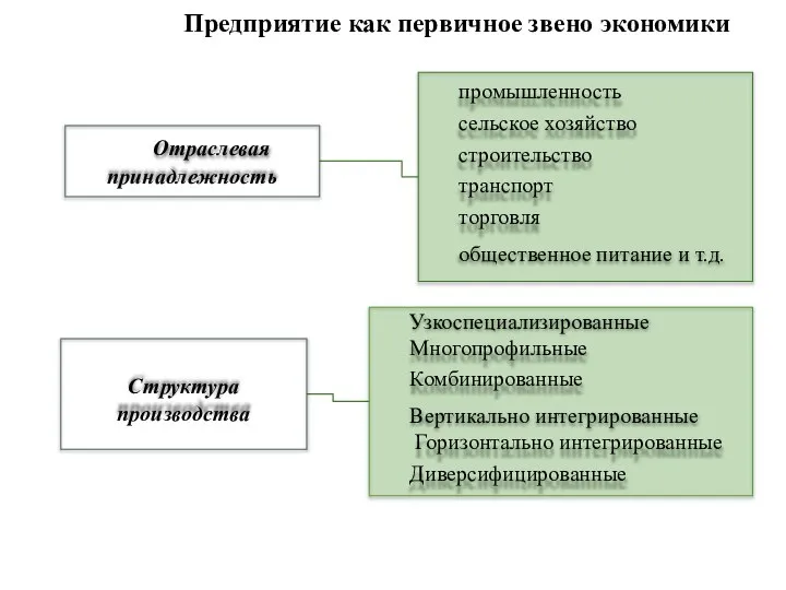 Предприятие как первичное звено экономики Отраслевая принадлежность промышленность сельское хозяйство строительство транспорт