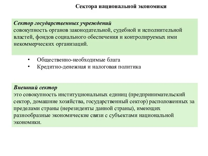 Сектора национальной экономики Сектор государственных учреждений совокупность органов законодательной, судебной и исполнительной